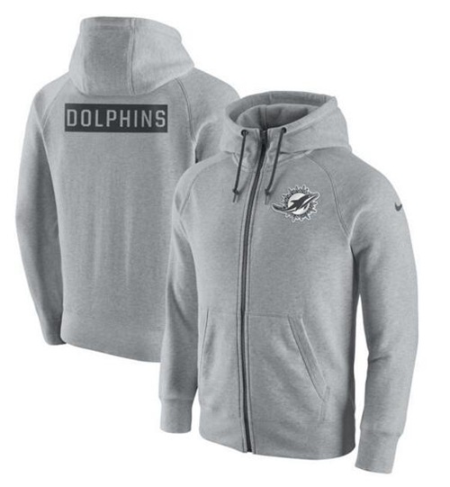 Men's Miami Dolphins Nike Ash Gridiron Gray 2.0 Full-Zip Hoodie
